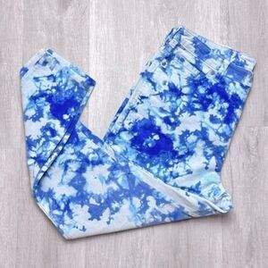 Women's Petite Size 12 NWT Blue Tie Dye Mid Rise Curvy Skinny Corduroy Pants 12P